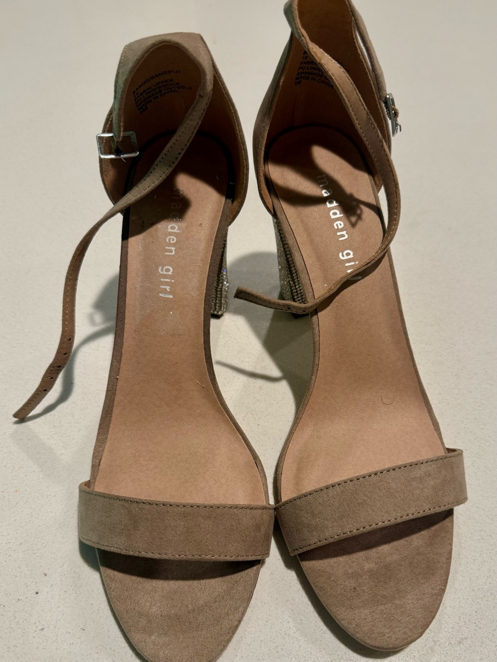 Madden Girl Taupe Suede Ankle-Strap Block Heel Sandals